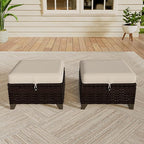 Vista Vibe 2 Pieces Patio Wicker Ottomans, Luxurious Footstools, Outdoor Small Footrest, Wicker Furniture with Removable Cushions, All-Weather PE Rattan, Garden, Backyard, Porch(Brown/Beige)