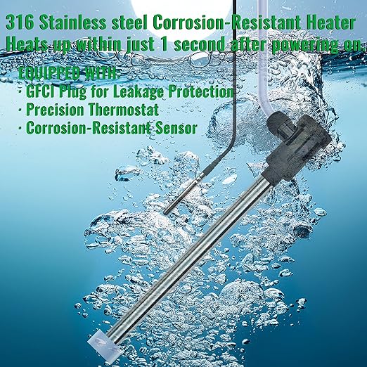 3000W 240V Fully Submersible Water Heater for Bathtub & Inflatable Pool – Portable Immersion Electric Heater with GFCI & Thermostat for Baptistry, Bucket, Above Ground Pool and Hot Tub