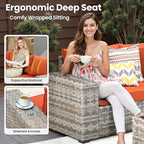 ovios 9 Pieces Patio Furniture Set, Outdoor Wicker Sectional Sofa with 42" Fire Pit Table Swivel Chair, Modern Modular Deep Seat Rattan Couch Conversation Sets, Orange Red