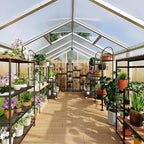 8x12 FT Polycarbonate Greenhouse with Roof Vent - Large Aluminum Walk-in Greenhouse Kit for Gardening, Backyard, Patio, Lawn - Easy Assembly