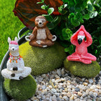 Mood Lab Miniature Yoga Figurines Set - Funny Mini Statue Kit of 3 pcs - Flamingo, Lama & Sloth in Meditation Pose - Fairy Garden Decor