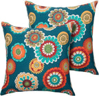 Magpie Fabrcis Pack of 2 Outdoor Waterproof Throw Pillow with Insert 18 x 18 Inch, Christmas Decorative Back Cushion Pad for Garden Patio Tent Balcony Couch Sofa(Floral Green)