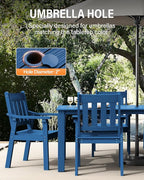 YEFU HIPS Patio Table Set: 10 Piece Outdoor Table and Chairs Dining Furniture Set with Umbrella Hole - Blue Modern Plastic Dining Sets 8 Person for Outside Deck with Metal Aluminum Frame