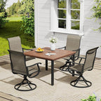 VICLLAX 5 Pieces Outdoor Dining Set, Patio Furniture Set of 4 Patio Swivel Dining Chairs and Square Patio Table, Mixed Brown Chairs & Walnut Tabletop