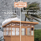 Backyard Discovery Poppy 11' x 7' Cedar Wood and Polycarbonate Walk-In Greenhouse Kit with Exhaust Fan, Windows, Hose Hook-Ups, PowerPort, Staging Shelves, Plant Hooks for Year-Round Outdoor Gardening