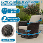 Vista Vibe Outdoor Wicker 360 Degree Swivel Glider Rocker Chairs set of 2 with Cat Nest Side Table, All-weather Rattan Patio Conversation Furniture Set with Washable Cushions for Balcony, Yard (Beige)
