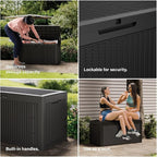 100 Gallon Deck Box, Resin Outdoor Indoor Waterproof Storage Box, Lockable Storage Box With Handle for Patio Furniture - Garden Tools - Swimming Pool Tools UV-Resistant, (100 Gallon Black)