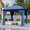AOXUN Outdoor Gazebo for Patio 10x10, Metal Frame Canopy with Double Roofs, Heavy Duty Party Tent and Shelter with Mosquito Netting and Privacy Screen for Backyard, Lawn, Garden, Deck (Navy)