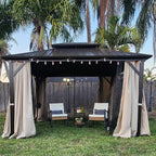 PURPLE LEAF 10’ X 12' Hardtop Gazebo Outdoor Metal Frame Galvanized Steel Double Roof with Curtains and Nettings for Patio Desk Backyard Bronze