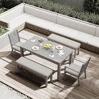 Outdoor Patio Bench, Metal Aluminum Outdoor Bench with Waterproof Cushions, Furniture Seating for Porch, Balcony, Deck, Backyard, Gray
