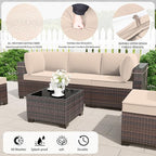 Outdoor Patio Furniture Set, 7 Pieces Outdoor Furniture All Weather Patio Sectional Sofa PE Wicker Modular Conversation Sets with Coffee Table,6 Chairs & Seat Clips Brown