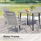 5 Pieces Round Dining Table Set for 4, Patio Dining Set Includes 4 Grey Stackable Patio Chairs and 1 Honey Oak Round Table, Patio Furniture Sets with Sling Support for Outside, Garden
