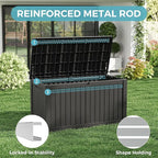 KAMABOKO Outdoor Storage Box, 150 Gallon Large Outdoor Resin Deck Box, Storage Waterproof Boxes Lockable Lid for Garden Tools, Pool Supplies, Patio Furniture and Cushions, Black