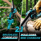 2-in-1 Cordless 6 in Pole Saw for Tree Trimming,15.5 ft Extended Reach Electric Saw with 180° Adjustable Head, Brushless Motor, 2 x 1300 Ah High-Capacity Batteries & Extra Chain