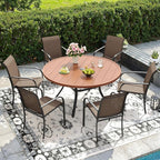 DIFY 48" Round Patio Dining Table for 6, All Weather Round Outdoor Metal Dining Table with 1.57" Umbrella Hole, Perfect for Backyard Lawn Garden, Walnut