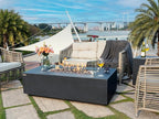 AMS Creations | Chelsea 55 inches Rectangular Propane Gas Outdoor Fire Pit Table | Concrete GFRC Fire Pit Table | with SS Burner, Tank Cover, Canvas Cover, SS Lid, Lava Rock, and Wind Guard Included