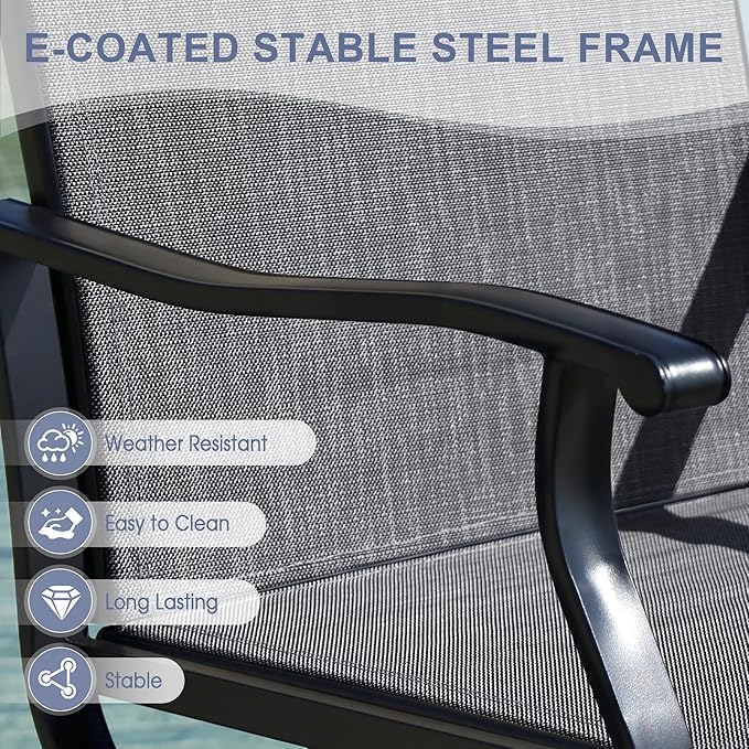 VICLLAX 7 Pieces Outdoor Dining Set, Patio Furniture Set of 6 Patio Swivel Dining Chairs and Rectangular Patio Table with Storage Shelf, Dark Charcoal Chairs & Black Tabletop
