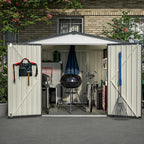 6x8 FT Outdoor Storage Shed, Metal Garden Shed with Lockable Hinged Doors, Outside Tool Shed with Sloped Roof & 4 Air Vents, Waterproof Storage Building for Backyard, Patio, Lawn, White