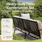 Patio Furniture Set with Firepit Table, 4 Pcs Metal Outdoor Conversation Set, 2 Single Chairs and 3 Seater Sofa with 5.75" Extra Thick Cushion and Gas Fire Pit Table for Backyard Deck, Beige