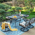 Sophia & William 7 Pcs Patio Furniture Set, Metal Patio Outdoor Dining Set for 6 People, Rectangular Patio Table and Swivel Chairs, Conversation Bistro Set with 1.9?Umbrella Hole & Seat Cushions