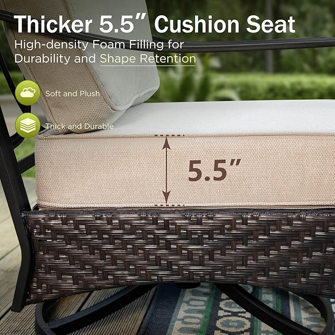 Patio Furniture Set with 56" Fire Pit Table, Premium Outdoor Wicker Metal Frame Furniture with Upgraded Waterproof Thick Cushions for Porch, Poolside, Deck, and Yard （4 Pieces,Beige）
