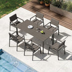 Patio Outdoor Dining Set for 6, Aluminum 7 Piece HDPE Outdooor Table and Chairs Set with Umbrella Hole, Modern Rectangular Patio Furniture Set with All-Weather Table & 6 Chairs (Charcoal)