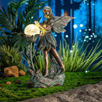 TERESA'S COLLECTIONS Garden Fairy Large Bronze Garden Sculptures & Statues Resin with Solar Outdoor Light, Valentines Decorations Lawn Ornaments for Outdoor Decor, Gifts for Women Mom, 10.6"