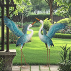 chisheen Garden Statue Outdoor Metal Heron Crane Yard Art Sculpture for Lawn Patio Backyard Decoration,46 inch (2-Pack) (White&Blue)