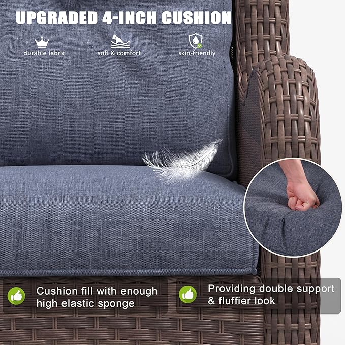 LayinSun 10 Pieces Outdoor Patio Furniture Set with Fire Pit Table, Rattan Wicker Sectional Swivel Rocker Chairs Sets with Ottomans, Swivel Glider Chairs and Coffee Table