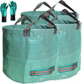 Professional 3-Pack 80 Gallons Lawn Garden Bag Leaf Waste Bags (D26, H33 inches) with Coated Gardening Gloves,Reuseable Heavy Duty Patio Bags,Grass Pool Bags,Home Yard Trash Bags with 4 Handles