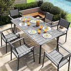 Aluminum 70 Inch Patio Outdoor Dining Table for 6, Umbrella Hole & Wood-Like Top, All-Weather Deck & Backyard Table