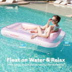 SLOOSH Inflatable Tanning Pool Lounger Float, 70" x 46" Pool Floats Adult with Pillow, 4 in 1 Suntan Tub Raft Floatie,Sunbathing Bed Lounge for Water Blow Up Kids Ball Pit Party Gifts, L-Cyan Pink