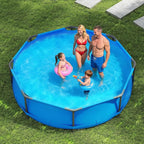 GYMAX 10ft x 30in Metal Frame Above Ground Swimming Pool, Outdoor Backyard Famliy Pool Set with Puncture-Resistant Fabric, Drainage Valve Connector for Kids & Adults (10' x 30", Round, Blue)