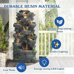40''H Outdoor Water Fountain - Garden Rock Waterfall Fountains, Outdoor/Indoor Floor Standing Resin Water Fountain with 10 LED Light for Patio, Garden and Backyard, Deck, Porch, Home