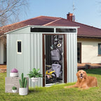 Favfurish 6×5 FT Outdoor Galvanized Metal Storage Shed Large Garden Sheds W/Sliding Doors and Padlock,Rust and Waterproof,with Window and Punched Vents,Tool-Sheds for Backyard,Lawn,White