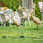 TERESA'S COLLECTIONS Garden Decor, Set of 2 Cranes Garden Decor, 25-26", Elegant Cranes with Golden Painting, Waterproof Metal Garden Statue, Herons Gifts Birthday Gifts for Women Mom