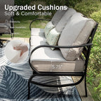 PHI VILLA 5 Pcs Patio Furniture Set with 1 x 72 Padded Deep Seating Bench Sofa, 2 x Cushioned C-Base Sofa Chairs and 2 x Metal Cushioned Ottoman, Outdoor Deluxe Furniture Patio Set for Backyard