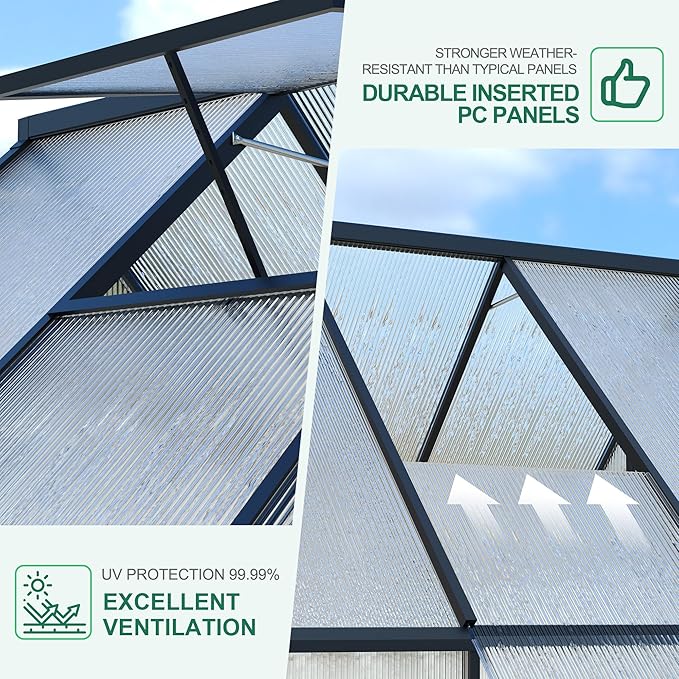 8 ft x10 ft Aluminum-Framed Polycarbonate Greenhouse, Heavy Duty Polycarbonate Greenhouse with Quick Setup Structure and Roof Vent, Large Enhanced Aluminum Green House Kit for Outdoors