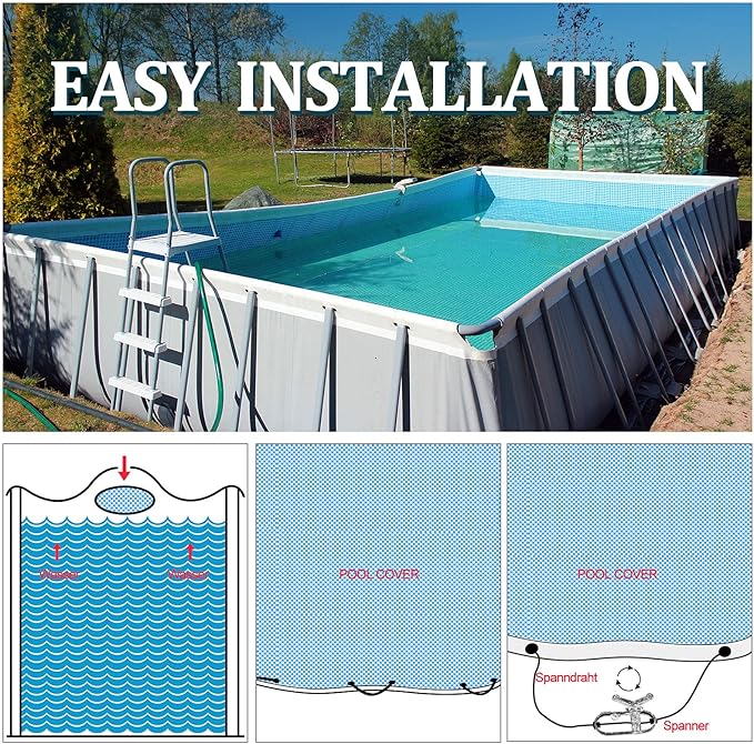 131ft Pool Cover Cable and Winch Kit Pool Covers for Above Ground Pools 10x16 Pool Cover Cable for Securing Above Ground Swimming Pool Covers(Red)