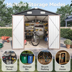 8×15FT Outdoor Storage Shed, Metal Garden Shed with Lockable Double Doors & Sloping Roof, Weather-Resistant Tool Shed for Backyard, Patio, Poolside Brown