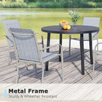 5 Pieces Round Dining Table Set for 4, Patio Dining Set Includes 4 Beige Blue Stackable Patio Chairs and 1 Black Round Table, Patio Furniture Setss with Sling Support for Outside, Garden