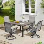 VICLLAX 5 Pieces Outdoor Dining Set, Patio Furniture Set of 4 Patio Swivel Dining Chairs and Square Patio Table, Grey Chairs & Antique Grey Tabletop