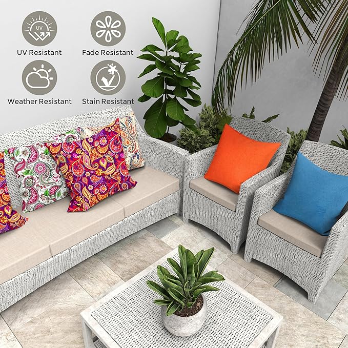 Outdoor Pillows Set of 2, 18''×18''Waterproof Throw Pillow for Patio Furniture, Feathers and Down Filled Outside Decorative Pillows Inserts for Garden, Porch Swing, Couch and Sofa