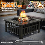 Flamaker Outdoor Fire Pit 32 Inch Firepit Tables Backyard Mutifunctional Square Metal Stove Wood Burning with Cover Poker for Patio, Camping, Bonfire (Bronze)
