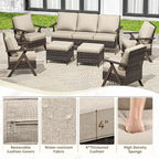 7 Pieces Patio Furniture Set,Outdoor Sofa & High Back Wicker Patio Chairs, Patio Conversation Set with Ottoman for Deck Yard and Poolside