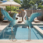 chisheen Garden Statue Outdoor Metal Heron Crane Yard Art Sculpture for Lawn Patio Backyard Decoration,46 inch (2-Pack) (White&Blue)