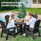 SERWALL 5 Piece Outdoor Dining Set, HDPE Dining Furniture Set with Umbrella Hole, 4 Adirondack Dining Chairs and 45" Round Dining Table, Black