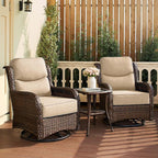 HILLGA Luxury Patio Furniture Set with 6-Inch Thick Cushions, High Back Outdoor Swivel Rocker Chairs and Table, 3-Piece All Weather Conversation Set for Porch Deck Balcony Yard, Beige (V3)