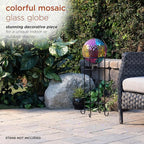Alpine Corporation HMD172 10" Diameter Indoor Outdoor Glass Gazing Globe Yard Decoration, Mosaic Multicolor Leaf
