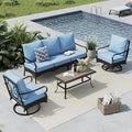 MFSTUDIO 4 Pieces Outdoor Patio Furniture Set, Metal Outdoor Conversation Set, Rattan Wicker Patio Sectional with 2 x Swivel Single Sofa, 3-Seat Sofa, 1 x Coffee Table, Blue